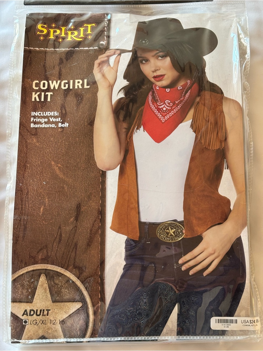 Spirit Cowgirl Costume Brown Vest with Red Bandana and Belt